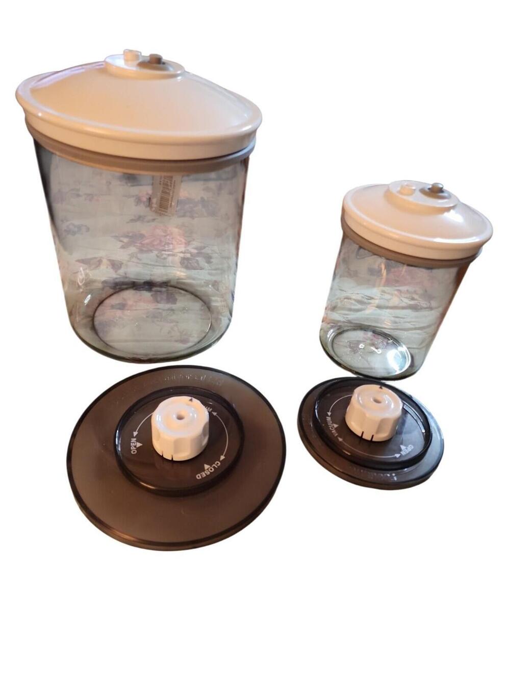 2 Food Saver Snail Vacuum Canisters Smoke 80 25 2 White 2 Universal Lids No Hose